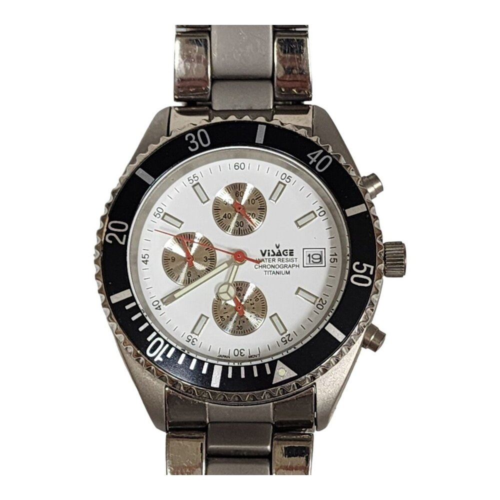 Vtg Visage Chronograph All Titanium Men's Watch 38mm Water Resistant New Battery
